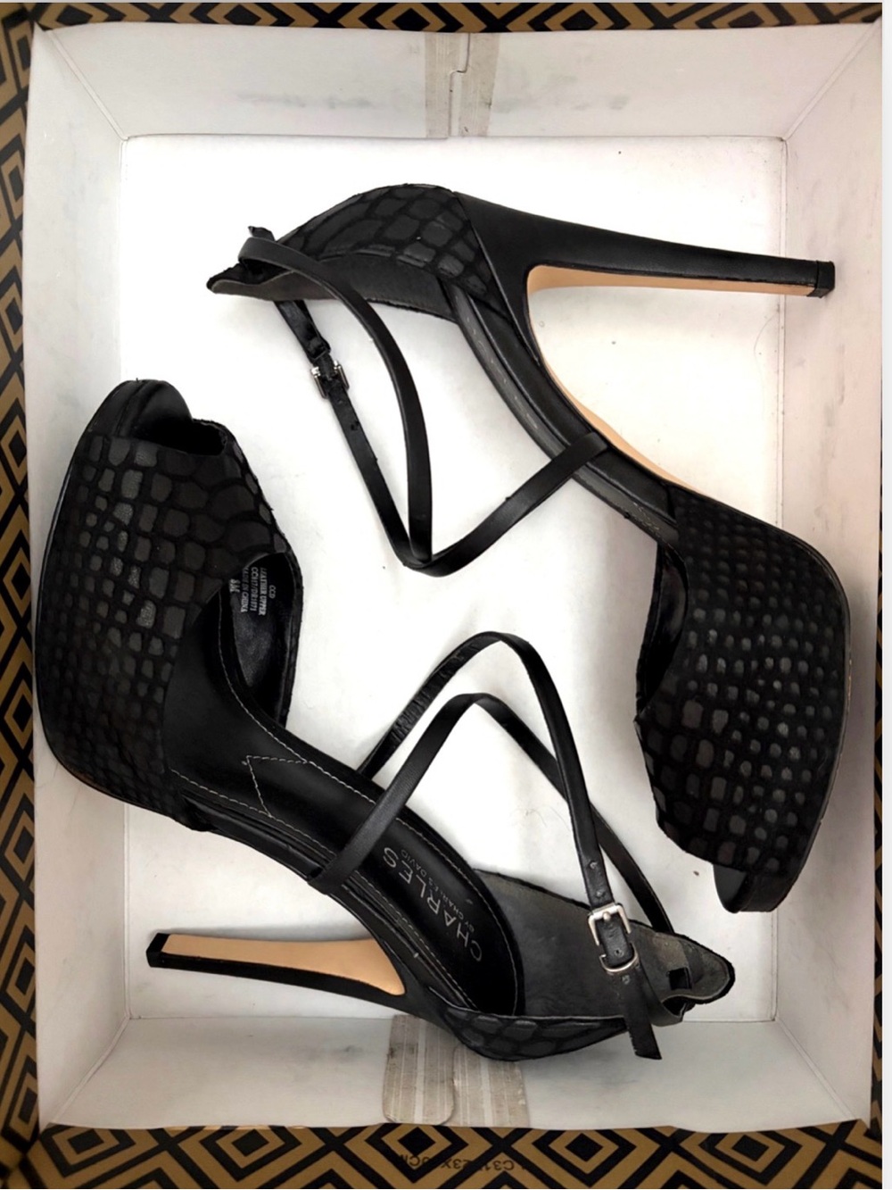 Charles by Charles David Fred Black Snake Emboss Platform Heels Size 8